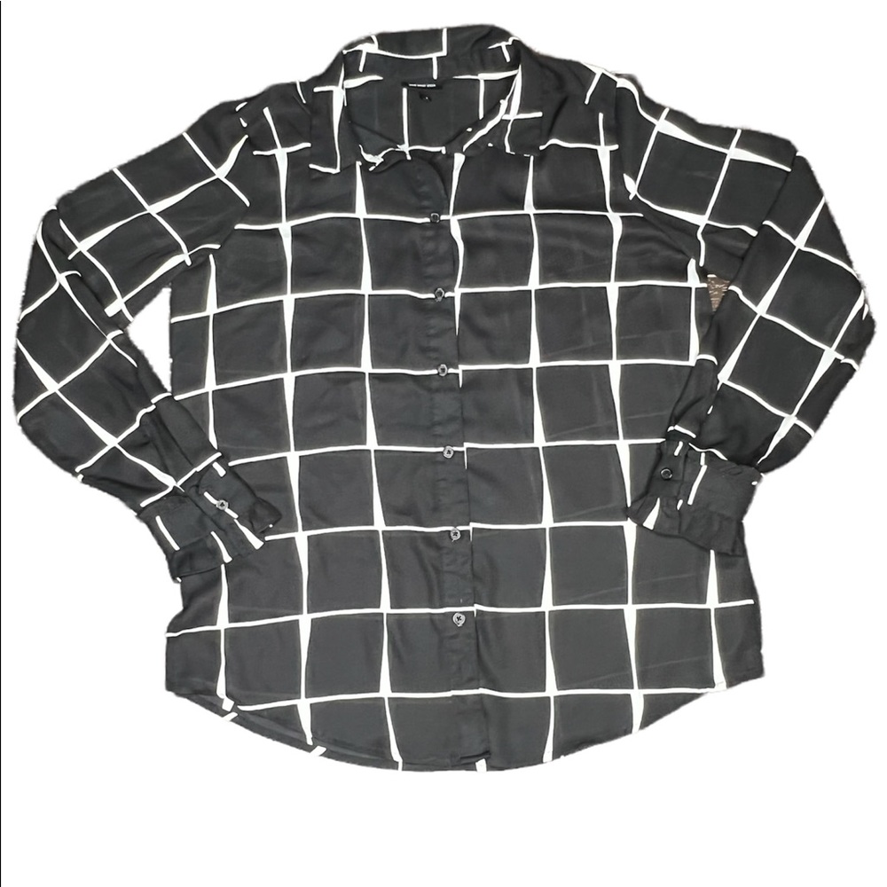 Who What Wear Black White Button Down Blouse Medium